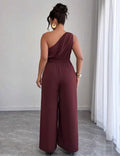 Elenzga Jumpsuit Un Hombro con Hebilla Metálica – Talla Grande Pierna Ancha