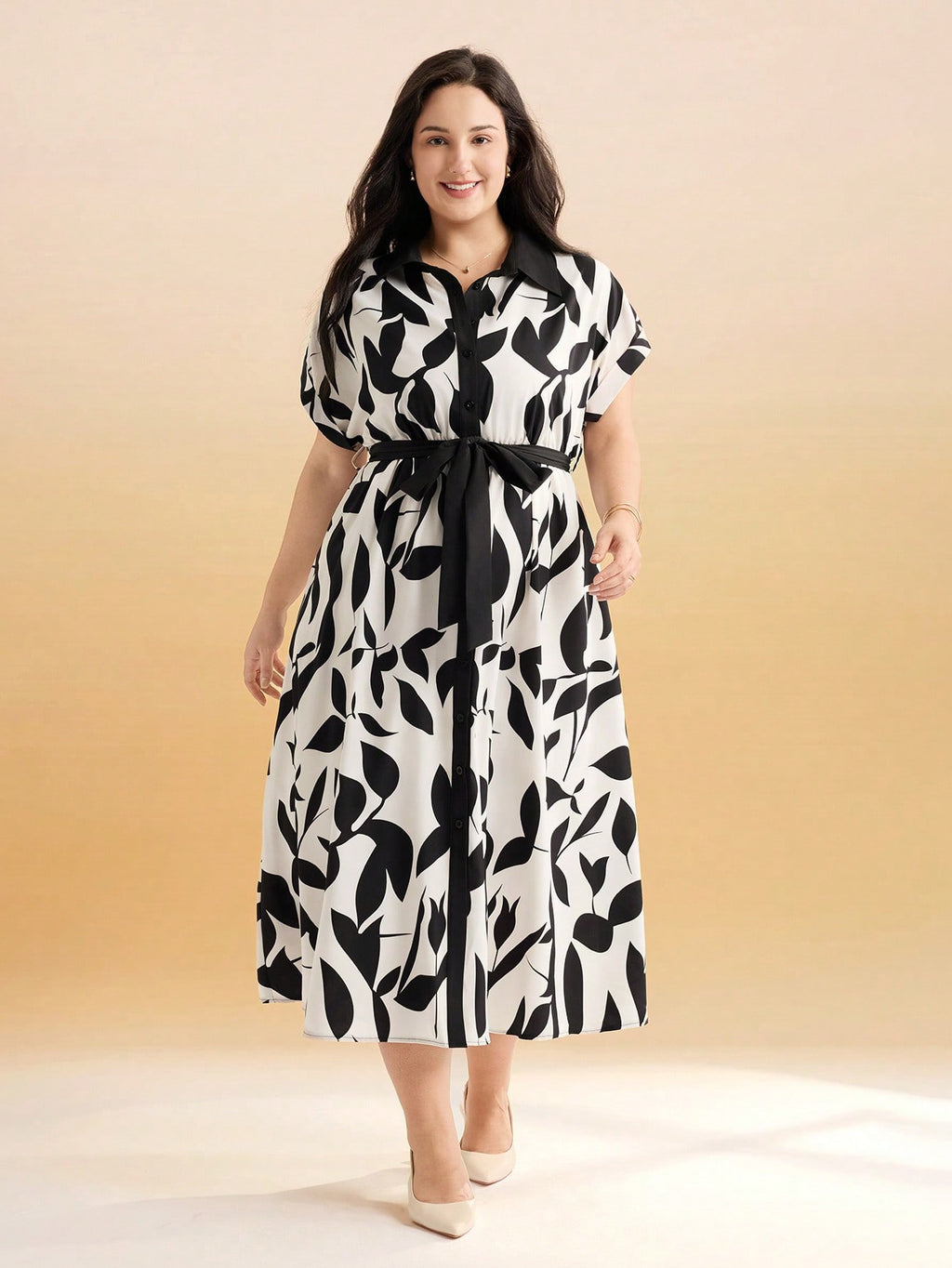 Momelise Vestido Talla Grande Estampado Floral con Cinón - Primavera/Verano