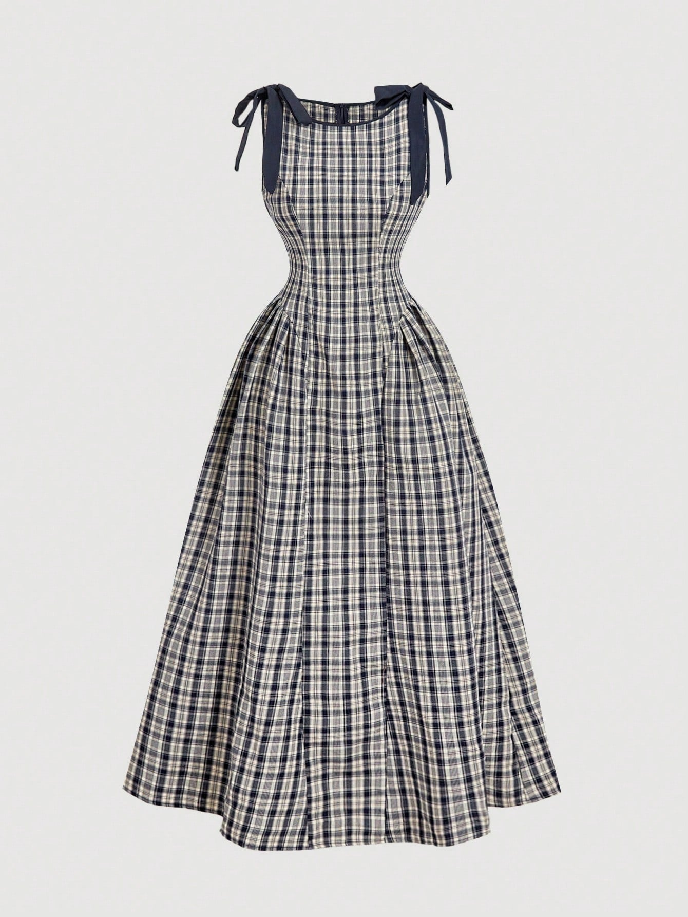SHEIN MOD Vestido Ajustado con Corbata de Moño a Cuadros Blanco y Negro