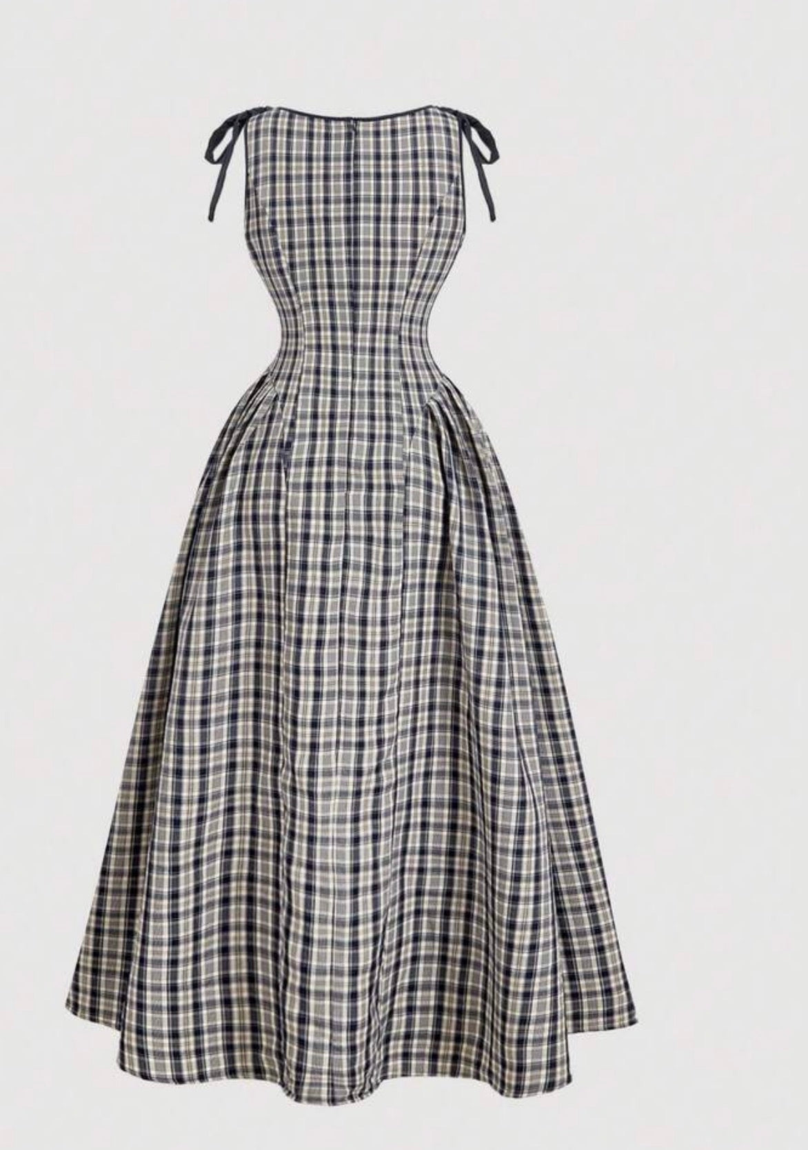 SHEIN MOD Vestido Ajustado con Corbata de Moño a Cuadros Blanco y Negro