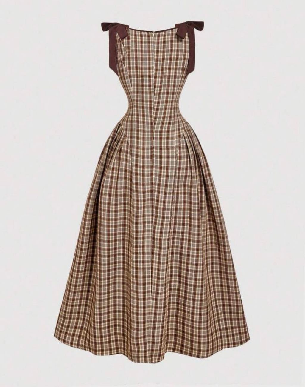 SHEIN MOD Vestido Ajustado con Corbata de Moño a Cuadros Marrón