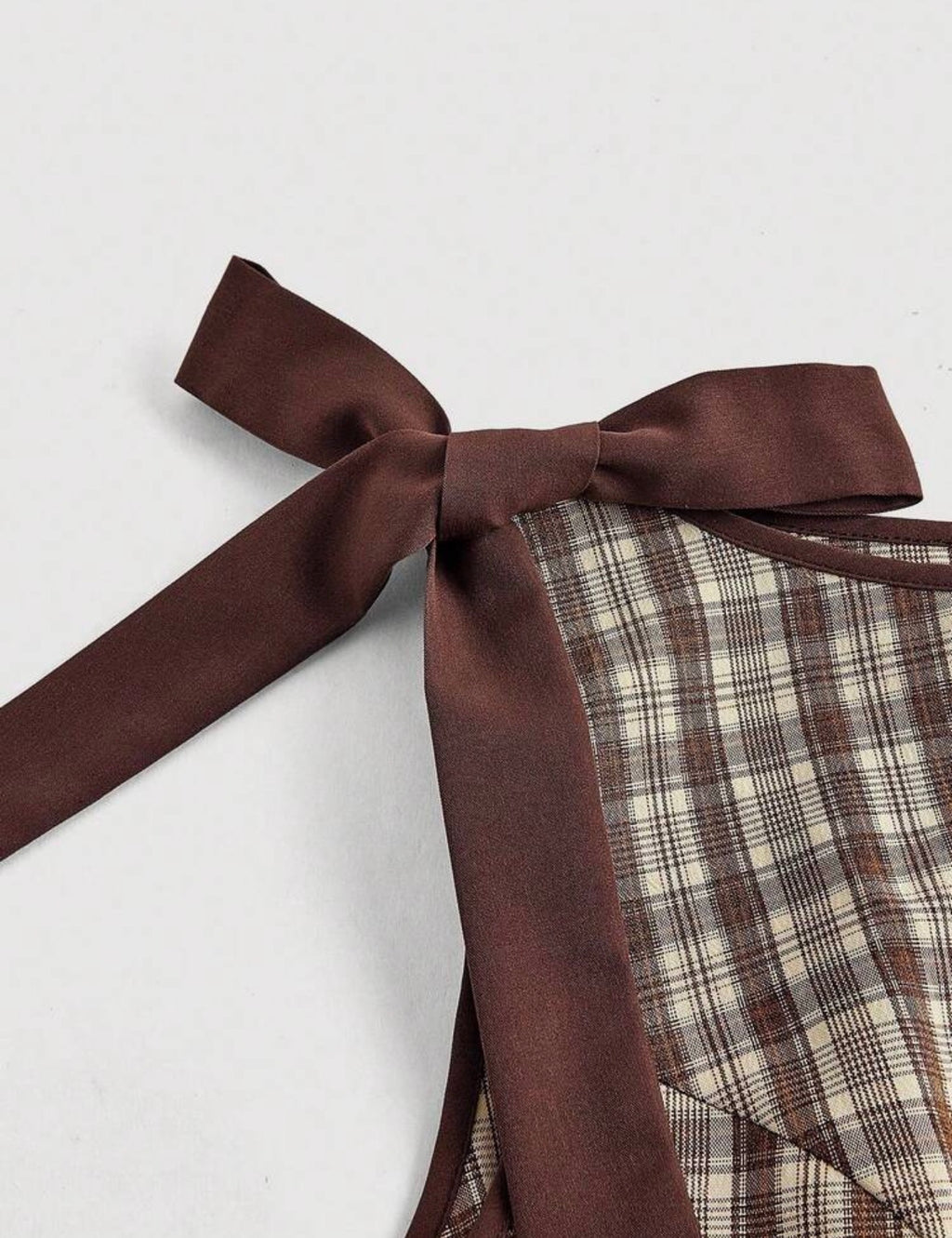SHEIN MOD Vestido Ajustado con Corbata de Moño a Cuadros Marrón