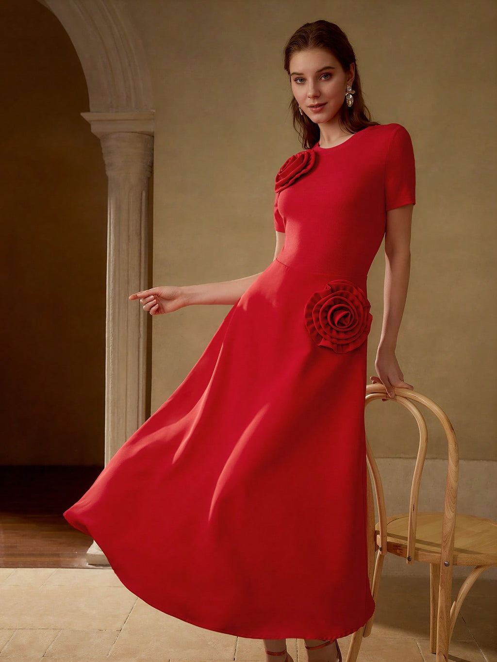 MOTF Premium Vestido Fluido con Aplicaciones Florales