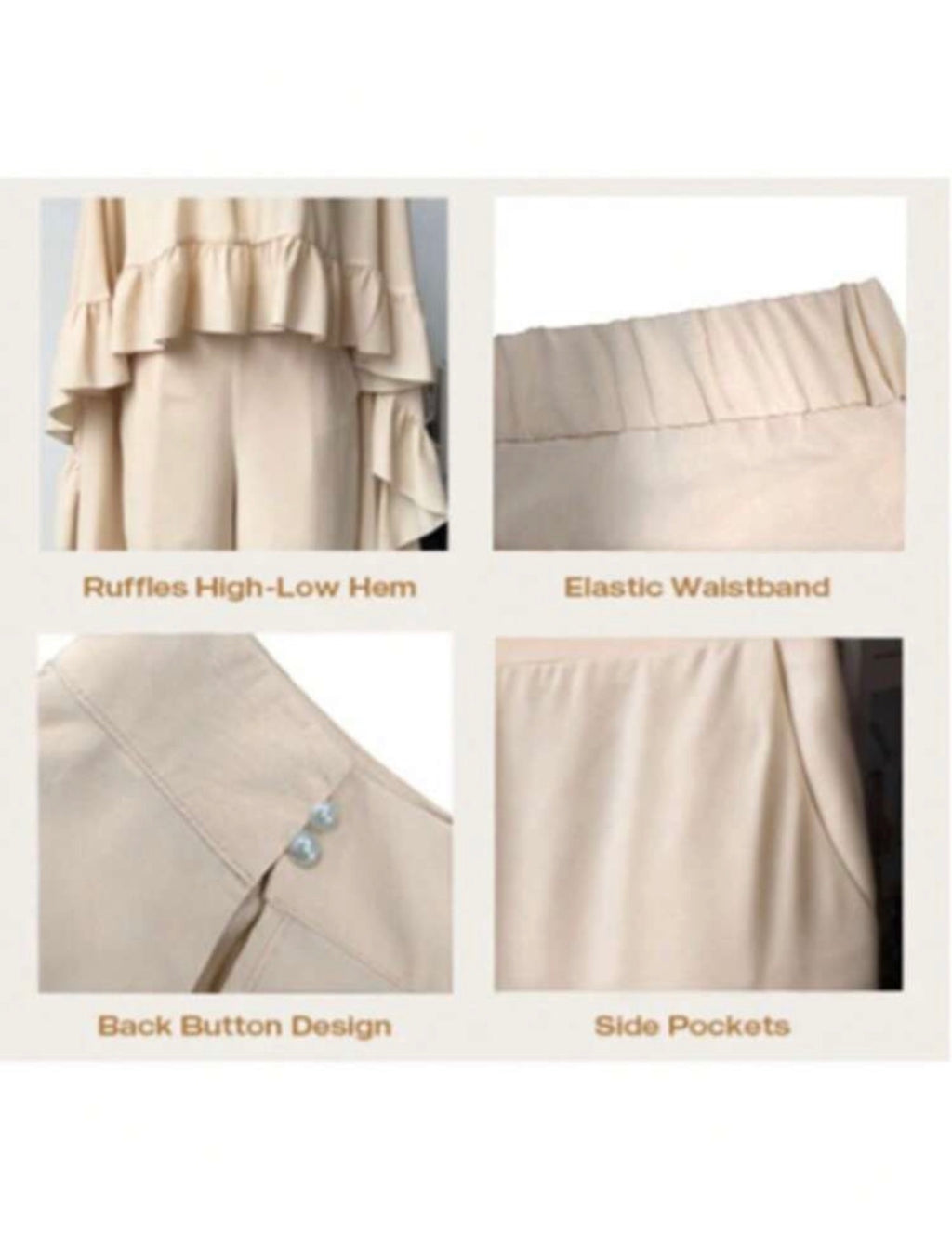Conjunto Elegante 2 Piezas – Chal con Volantes y Pantalón Ancho Beige