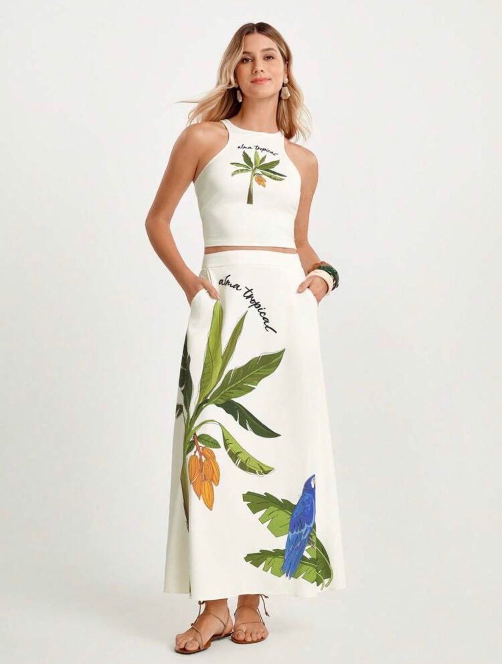 CAJUNI x Carol Peixinho Falda Maxi de Estampado Tropical para Mujer