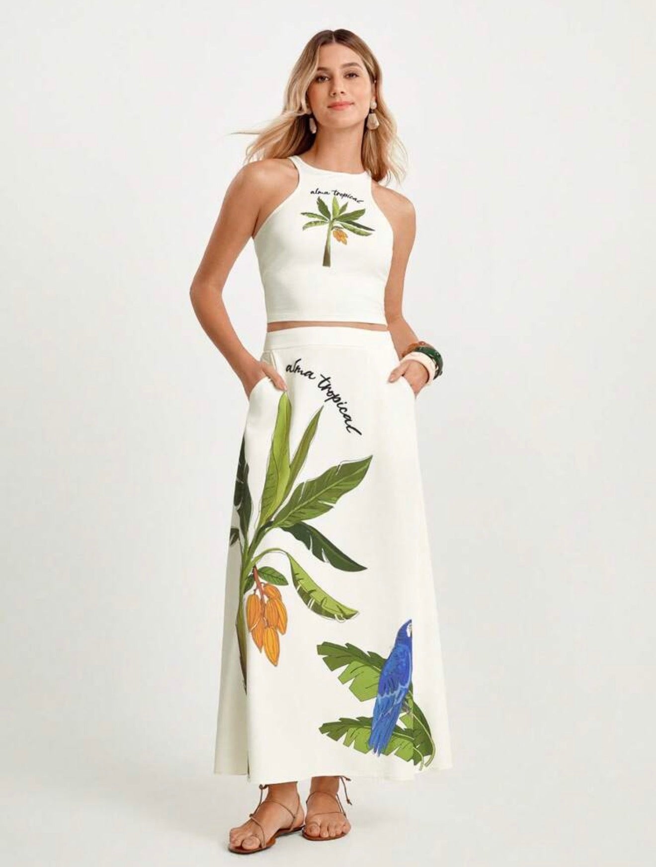 CAJUNI x Carol Peixinho Falda Maxi de Estampado Tropical para Mujer