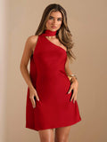 SHEIN BAE Vestido Mini de Satén Elegante Hombro Descubierto y Espalda Abierta para Mujer