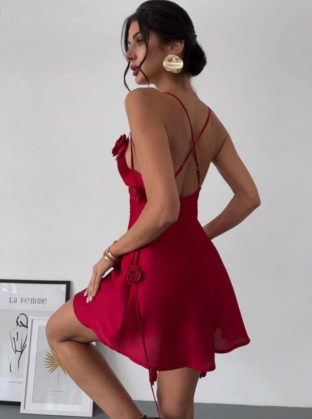 Firerie | Vestido Mini con Flores 3D de Tafetán