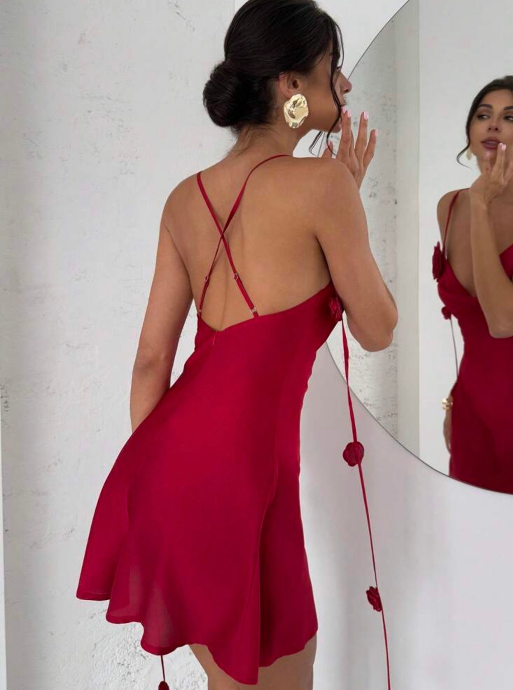Firerie | Vestido Mini con Flores 3D de Tafetán