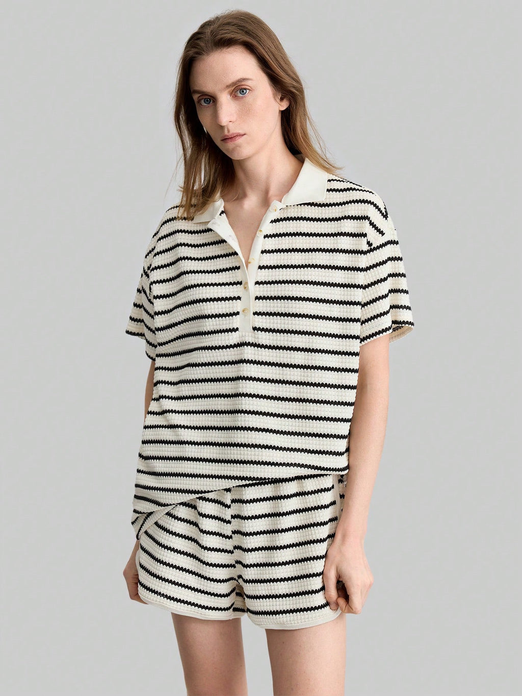 Conjunto 2 Piezas a Rayas – Top Polo Manga Corta y Shorts