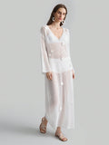 Vestido de Punto Maxi Bohemio con Cuello en V y Decoración Floral 3D