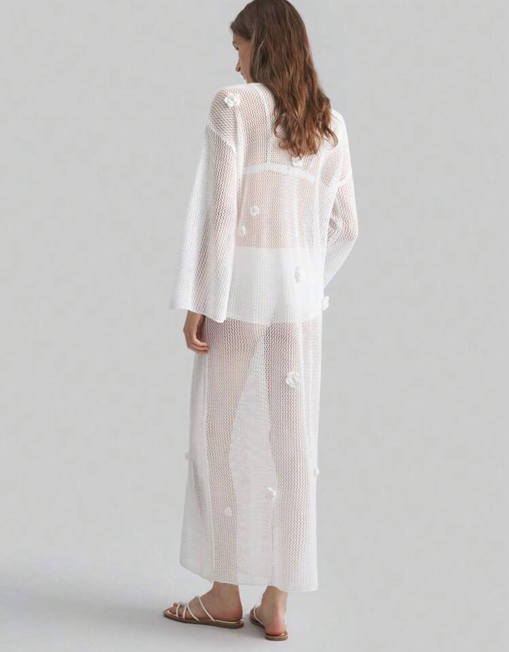 Vestido de Punto Maxi Bohemio con Cuello en V y Decoración Floral 3D
