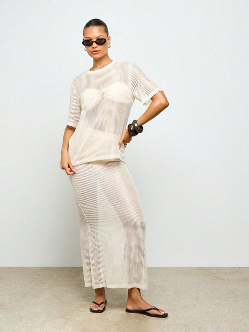 AiiRZ Conjunto de Túnica y Falda de Punto Acanalado Cover-Up para Playa y Piscina