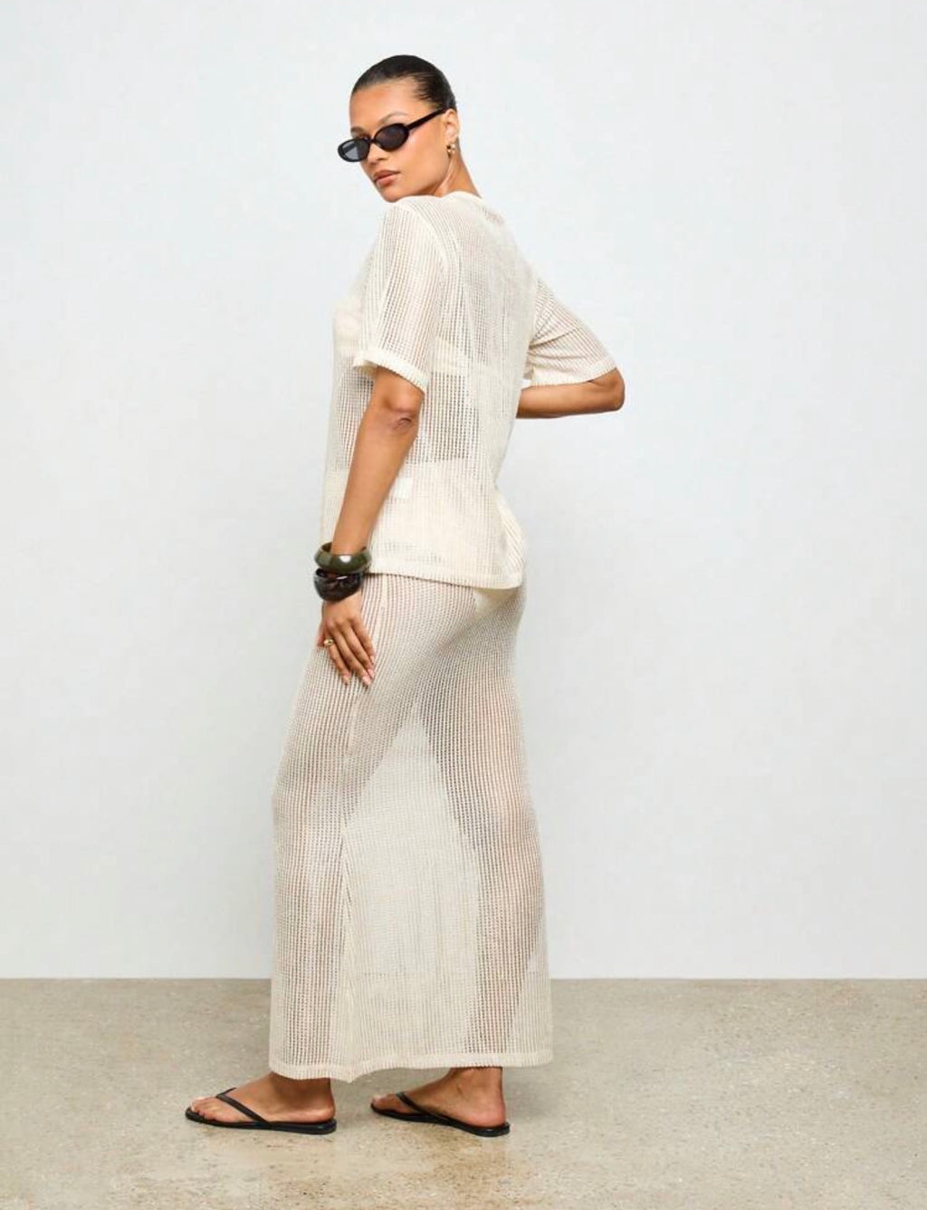 AiiRZ Conjunto de Túnica y Falda de Punto Acanalado Cover-Up para Playa y Piscina
