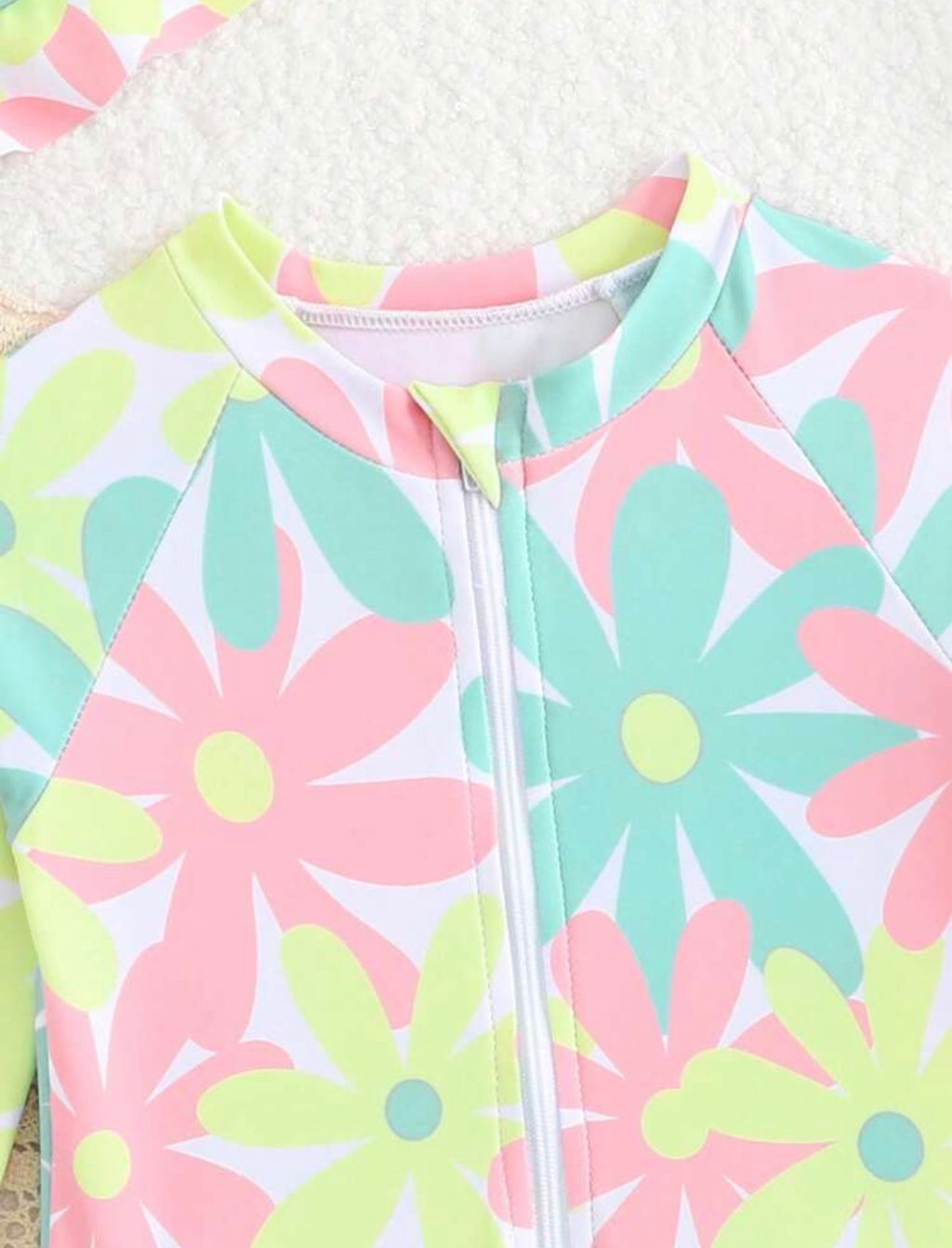 Traje de Baño Una Pieza Bebé Niña Estampado Floral con Gorro