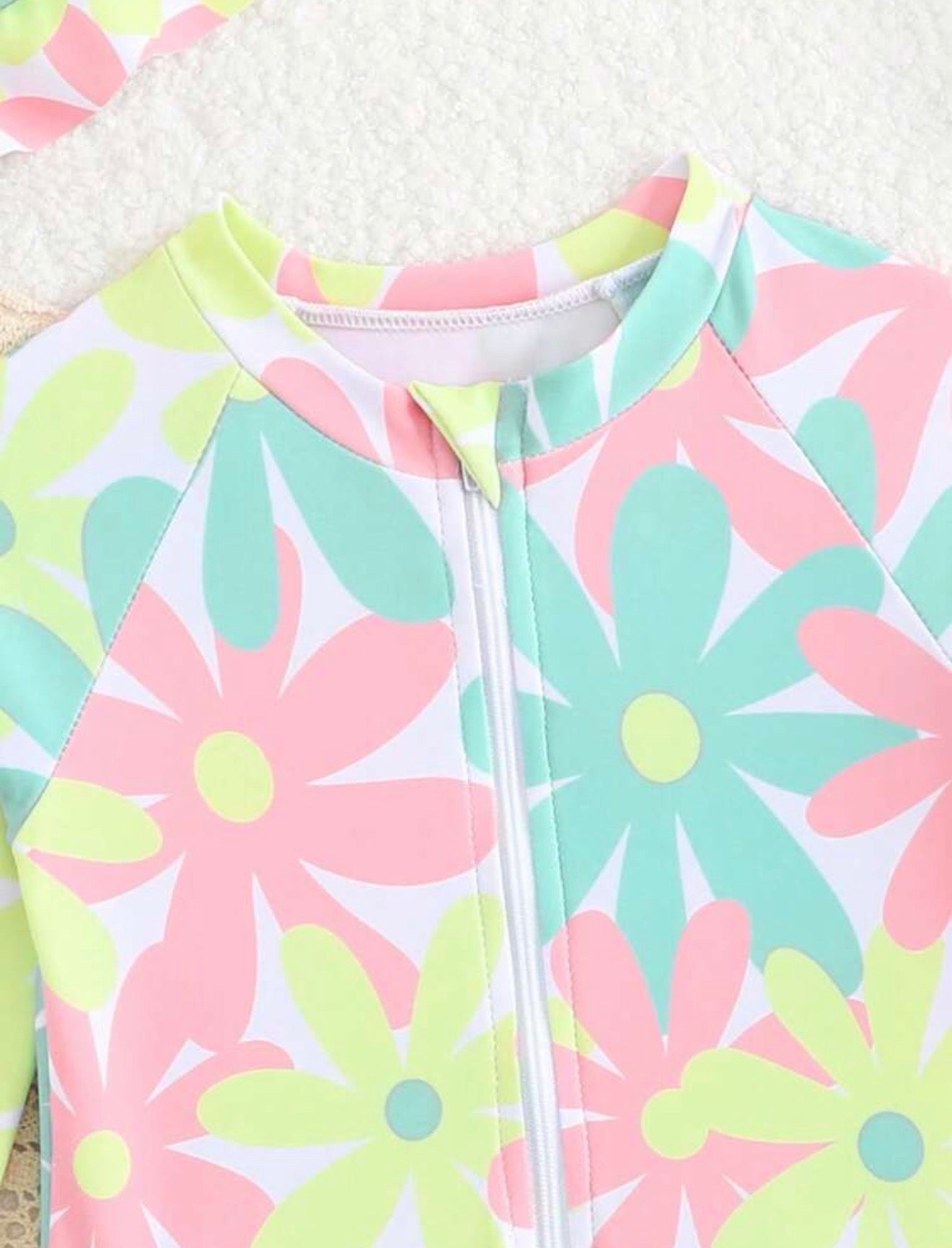 Traje de Baño Una Pieza Bebé Niña Estampado Floral con Gorro