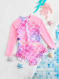 Traje de Baño Una Pieza Sirena Niña Manga Larga