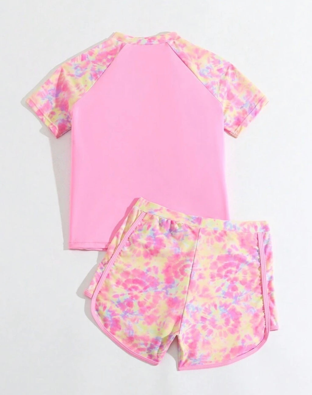 Tankini Tie-Dye Rosa Top Raglan y Shorts para Niña