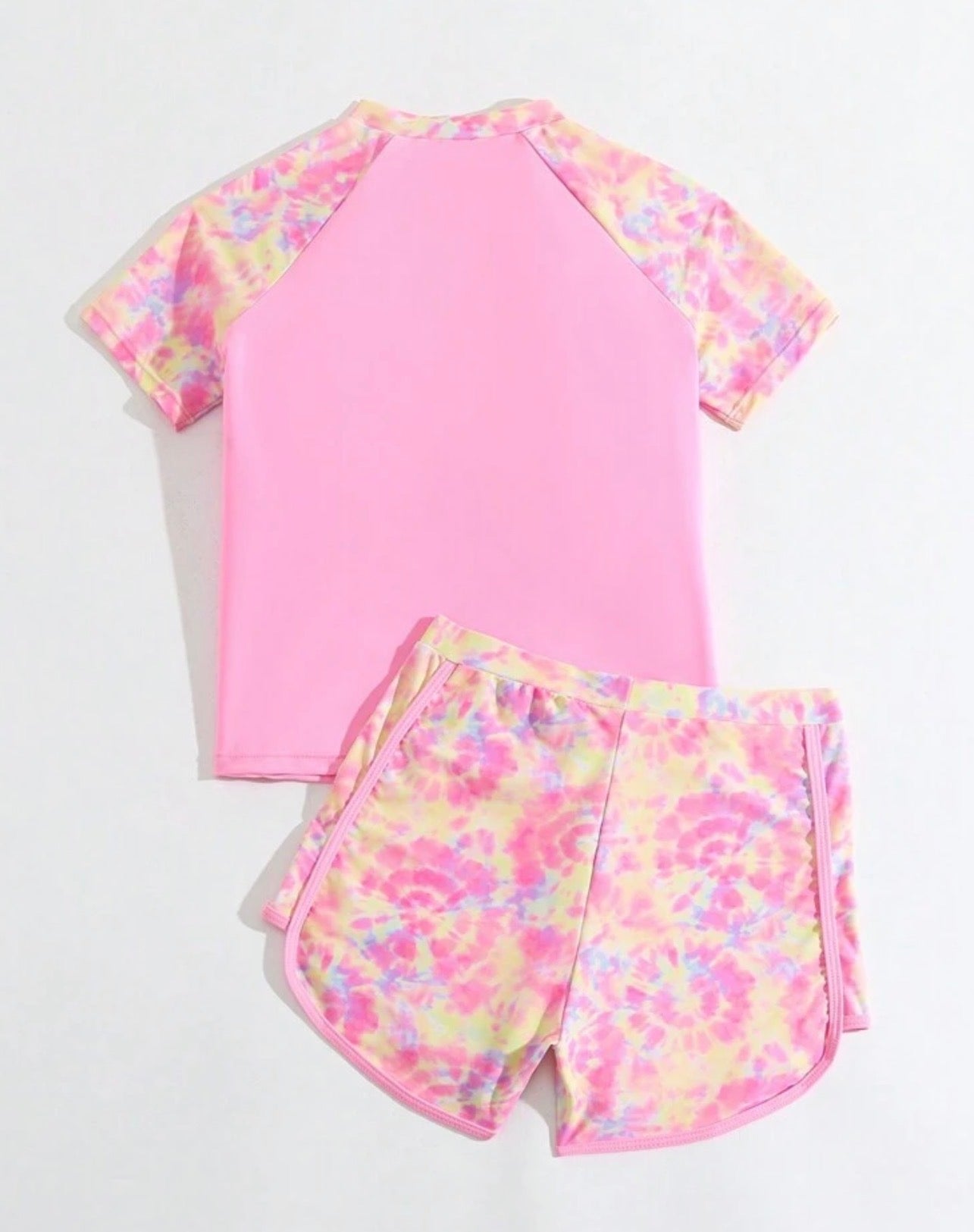 Tankini Tie-Dye Rosa Top Raglan y Shorts para Niña