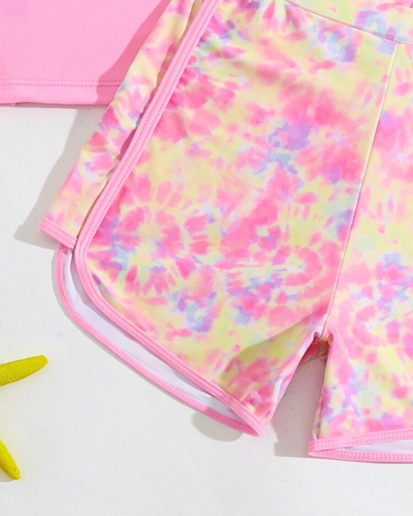 Tankini Tie-Dye Rosa Top Raglan y Shorts para Niña