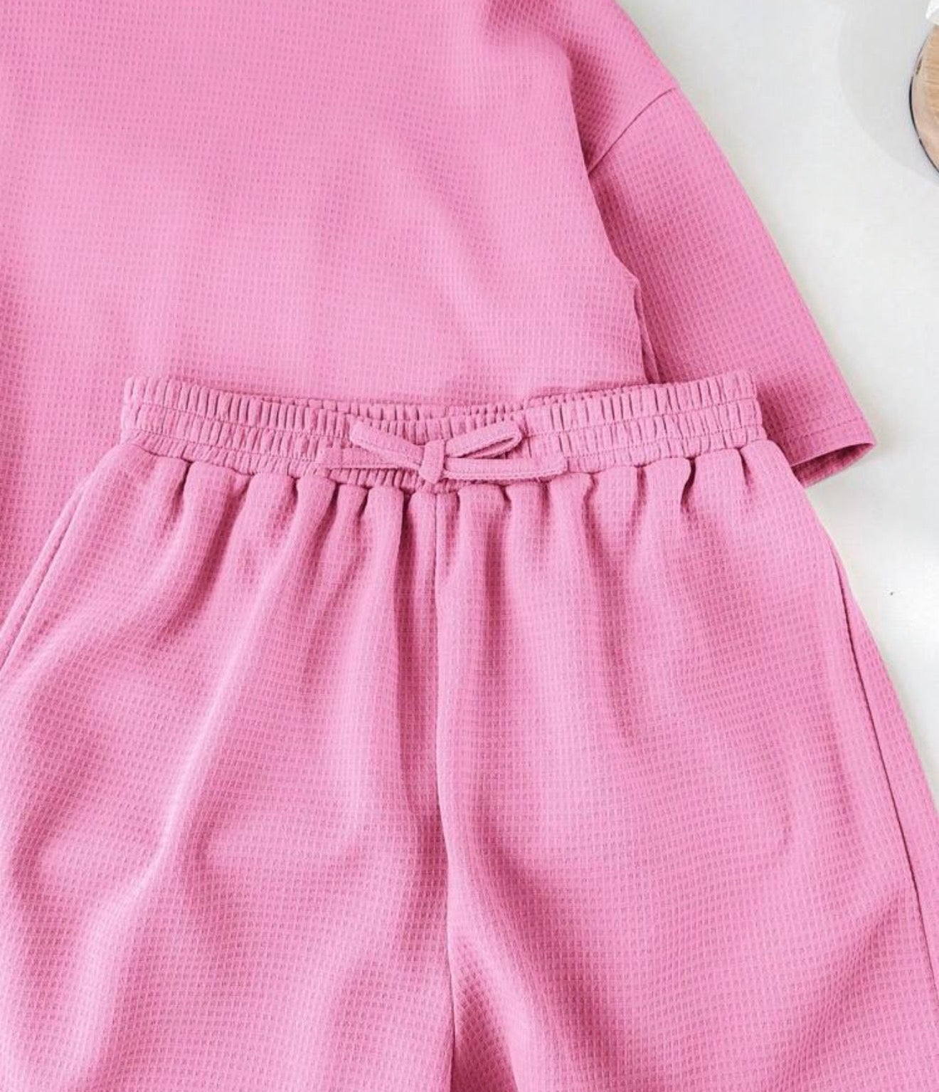 SHEIN LMoss Kids Conjunto Informal 2 Piezas Blusa Manga Corta y Shorts Rosa Niña