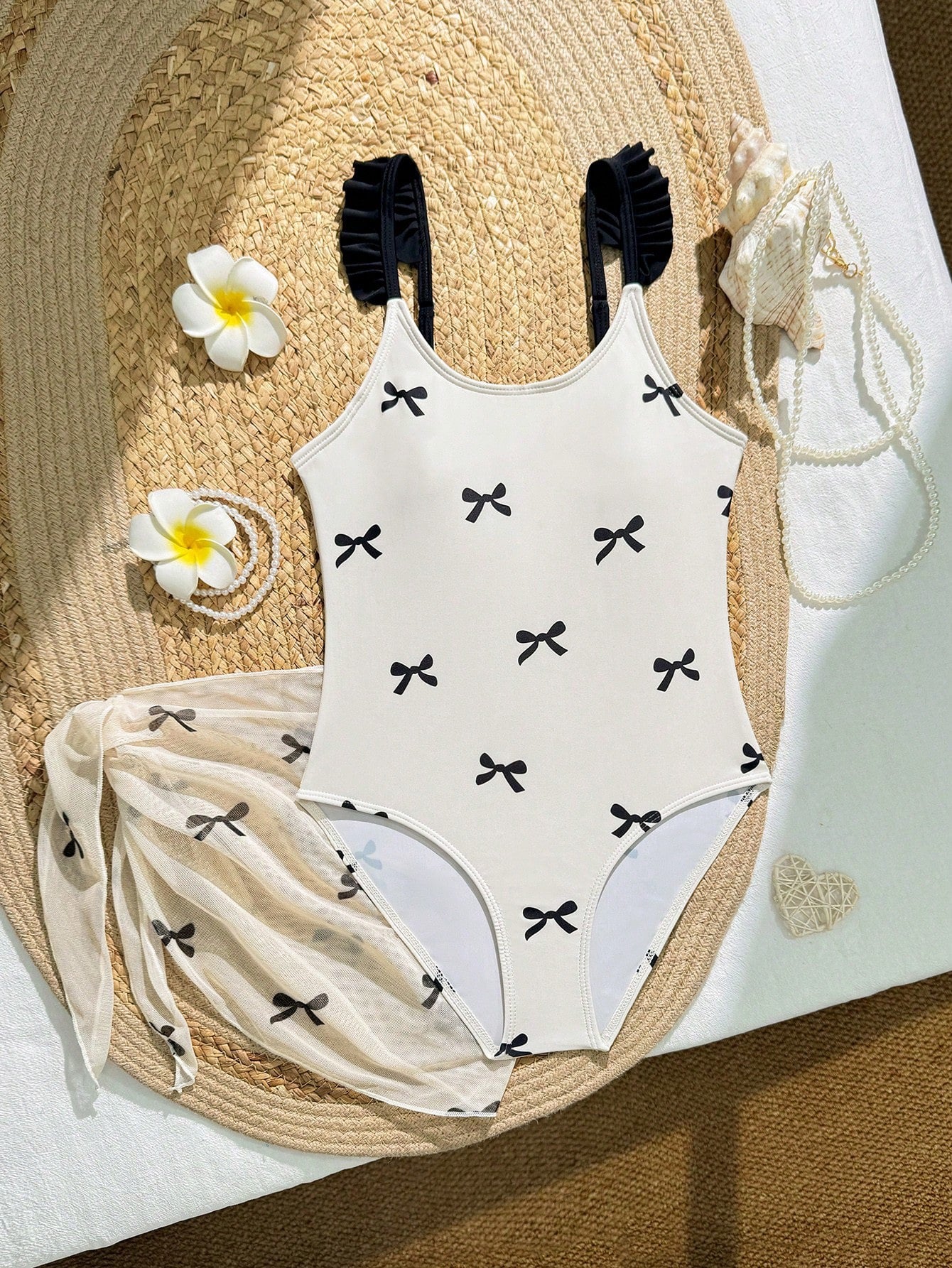 Traje de Baño Una Pieza Estampado Lazos con Cubretraje Niña