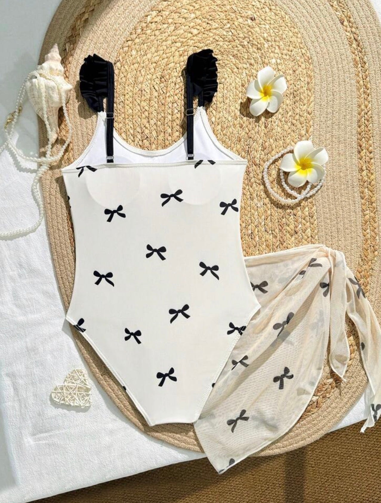 Traje de Baño Una Pieza Estampado Lazos con Cubretraje Niña