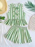 Conjunto 2 Piezas Top con Moño y Short a Rayas Verde Niña