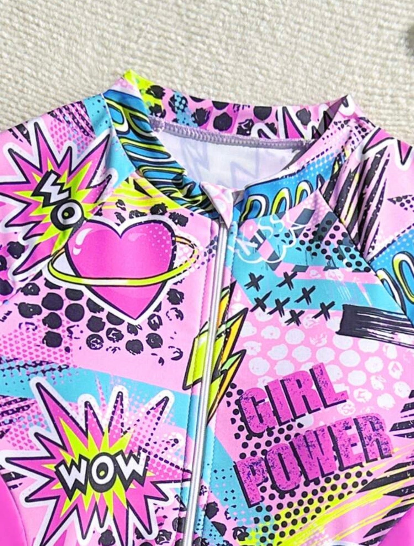 Traje de Baño de Una Pieza Manga Larga Estampado Girl Power para Niña