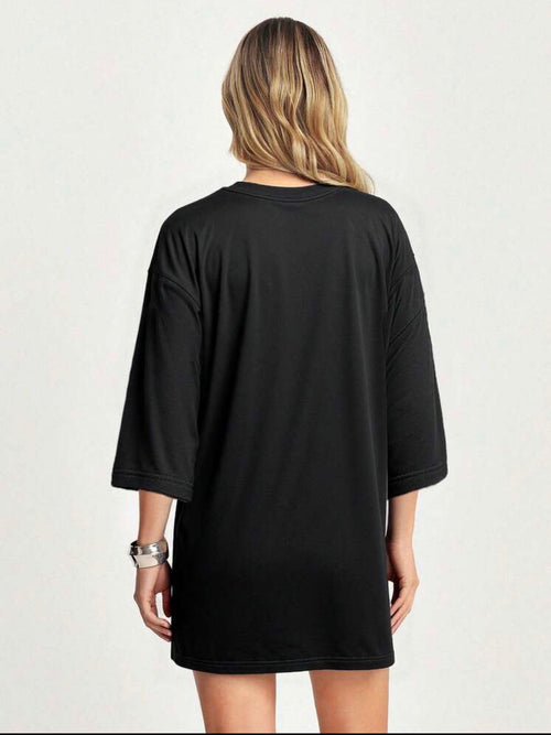 CAJUNI Vestido Camiseta Tropical Árbol de Coco Negro – Manga 3/4