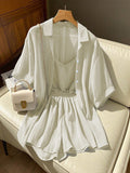 Breezaya Set 3 Piezas de Verano para Mujer – Camisa Texturizada, Chaleco y Shorts