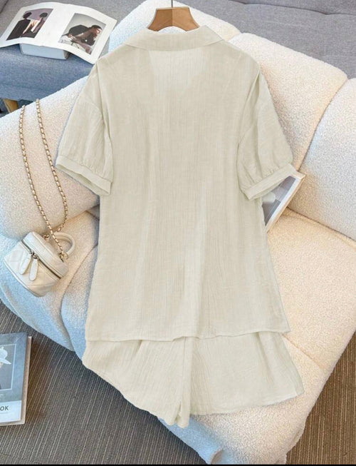 Breezaya Set 3 Piezas de Verano para Mujer – Camisa Texturizada, Chaleco y Shorts
