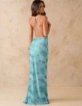 SHEIN BAE Vestido largo azul sin espalda con broche dorado y tirantes cruzados