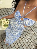 SHEIN Unity Vestido Corto Estampado Toile Azul con Recortes