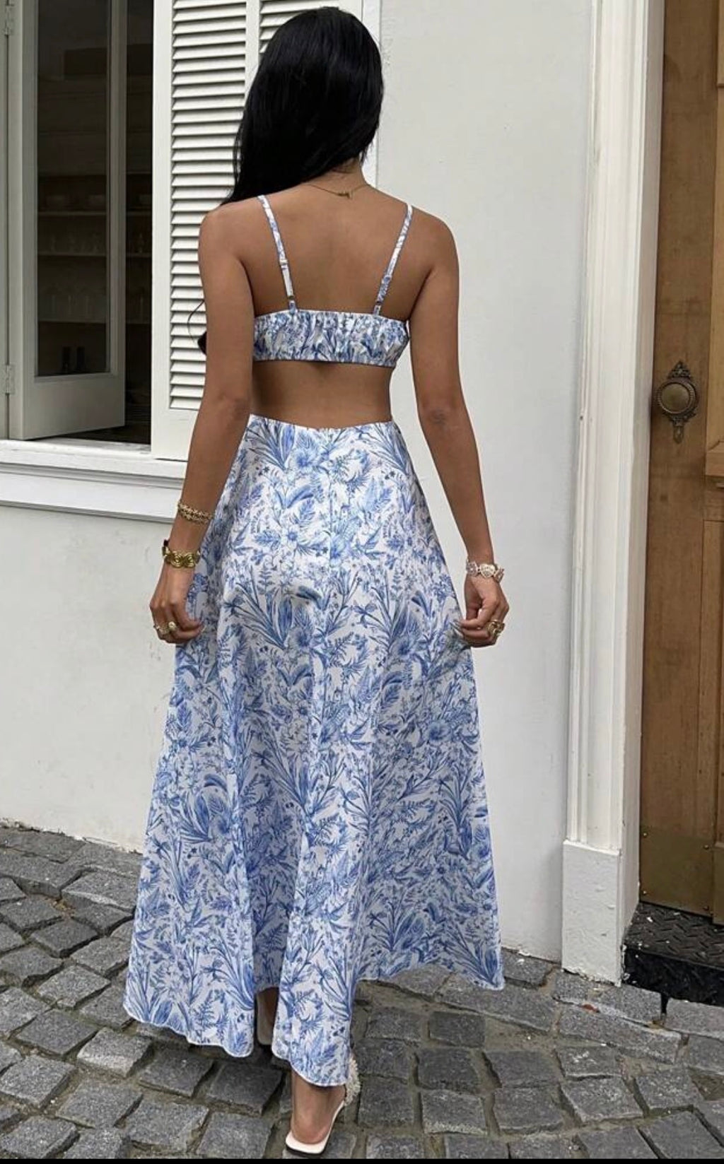 SHEIN Unity Vestido Corto Estampado Toile Azul con Recortes