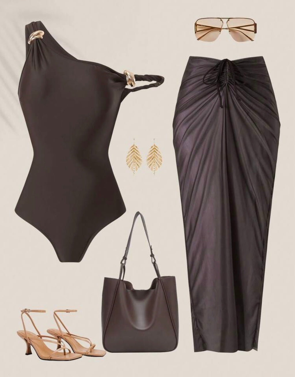 Swim Oasis Conjunto de traje de baño de una pieza de unicolor + falda de malla fruncida de 2 piezas