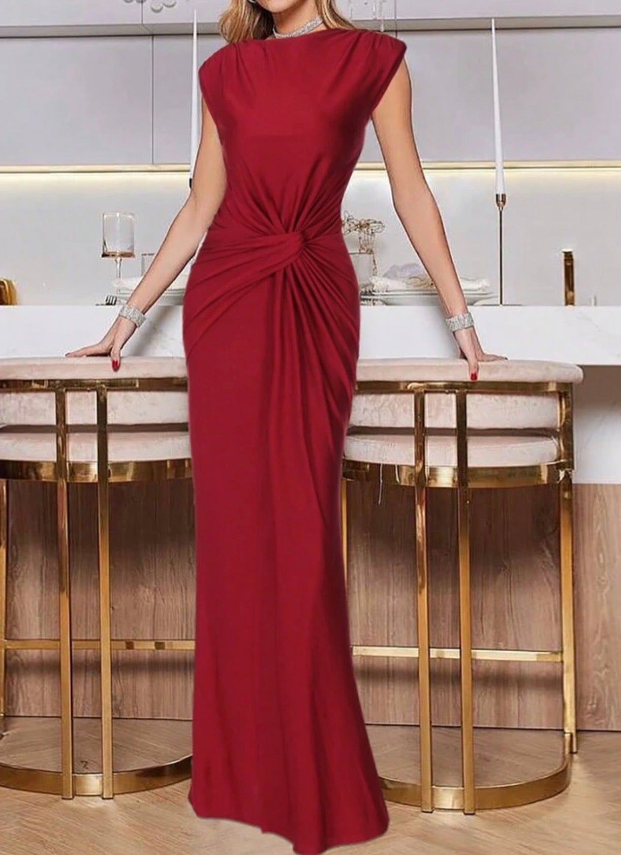 Vestido Maxi Ajustado Sin Mangas – Rojo