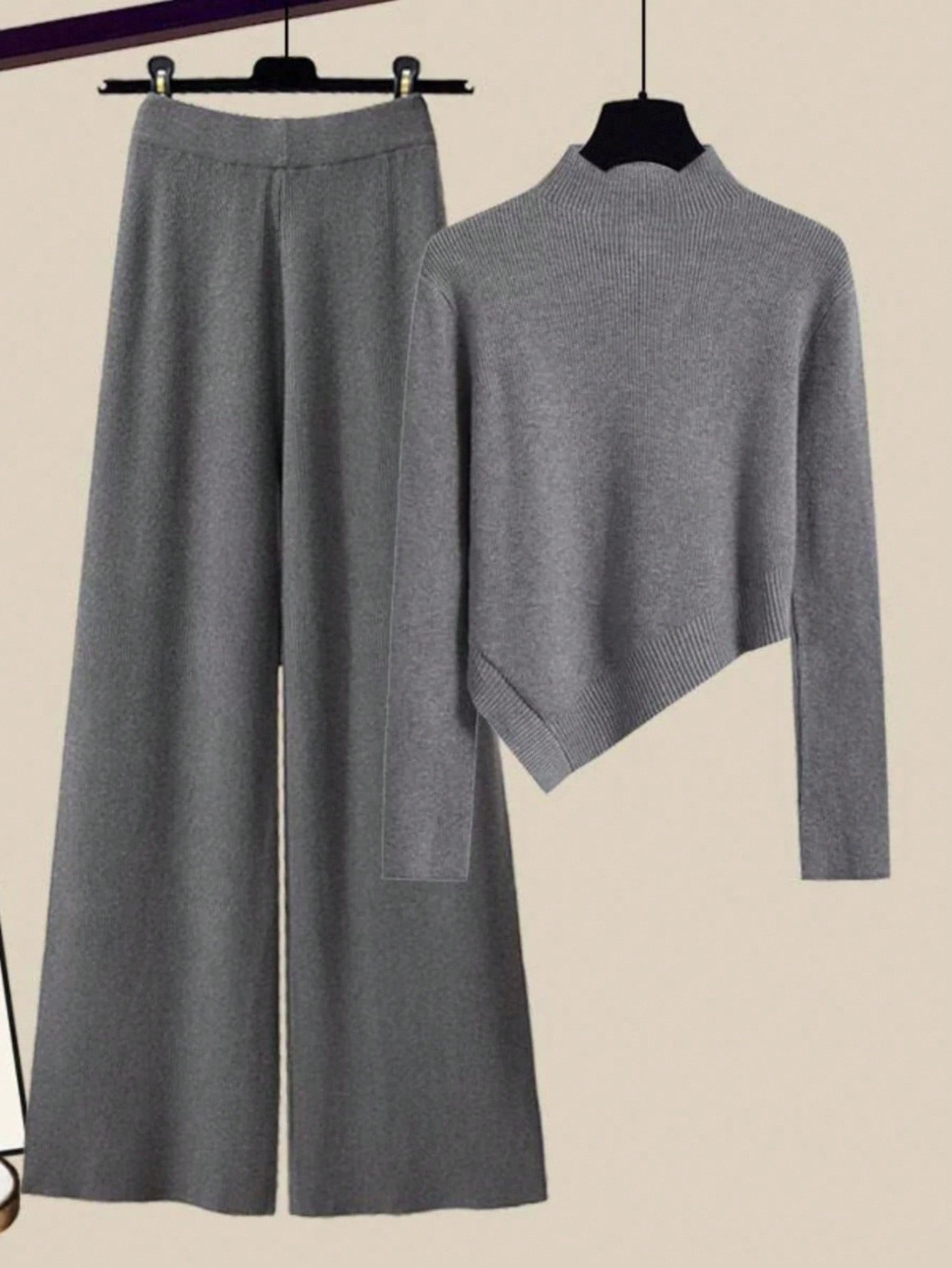 Conjunto suéter y pantalón tejido gris - vista 1