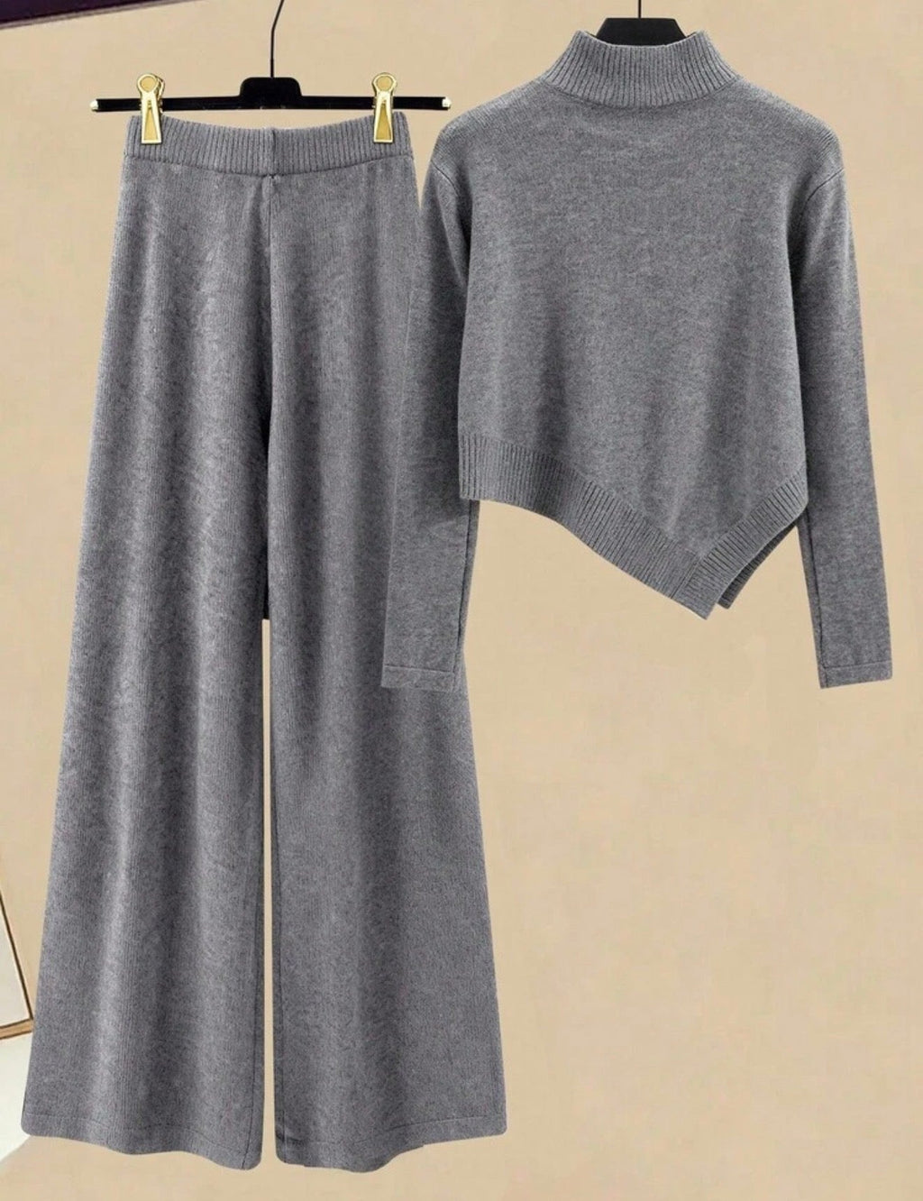 Conjunto suéter y pantalón tejido gris - vista 2