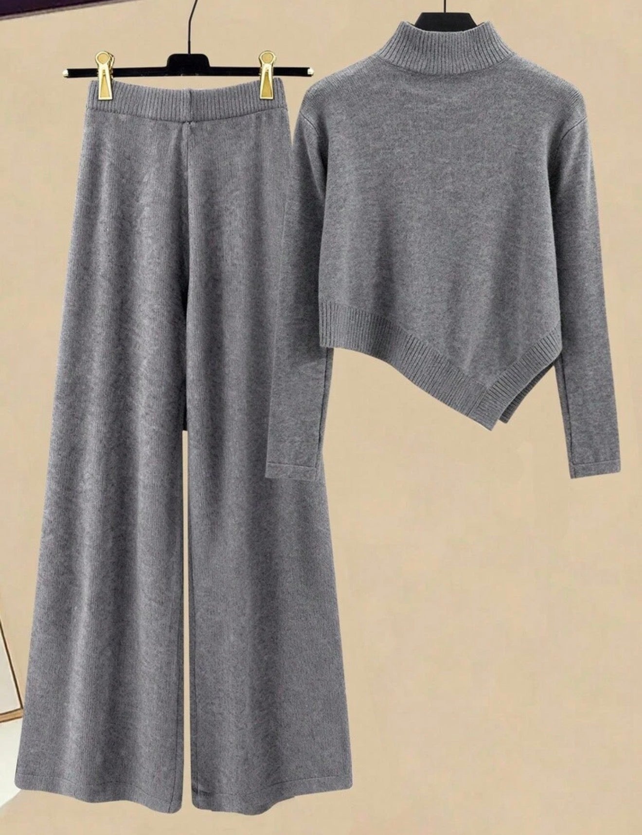 Conjunto suéter y pantalón tejido gris - vista 2