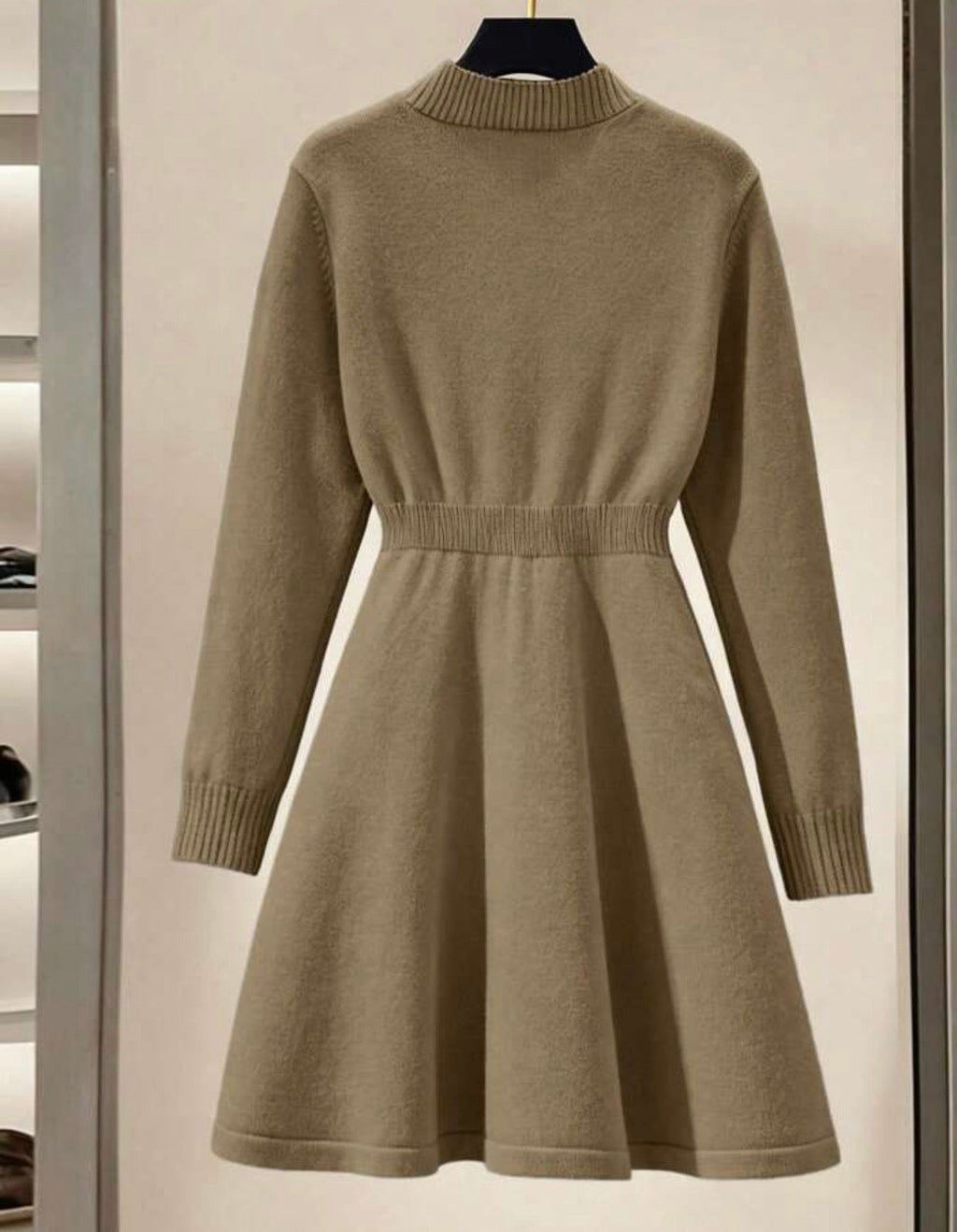 Vestido de punto caqui línea A - vista trasera
