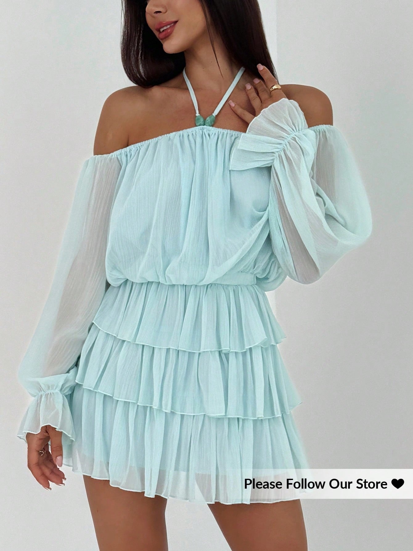 Vestido mini azul cielo - detalle volantes