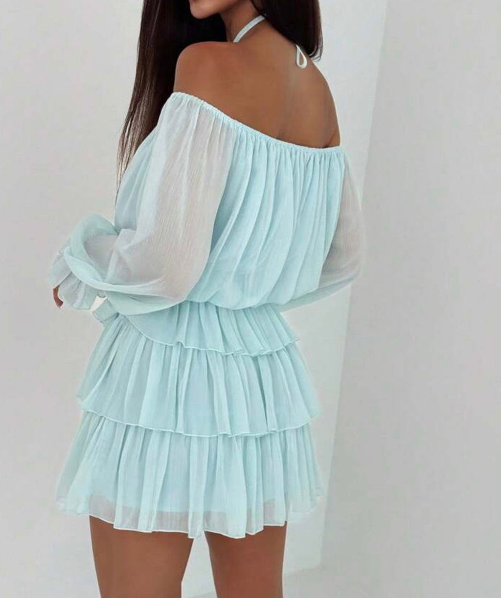 Vestido mini azul cielo - vista frontal