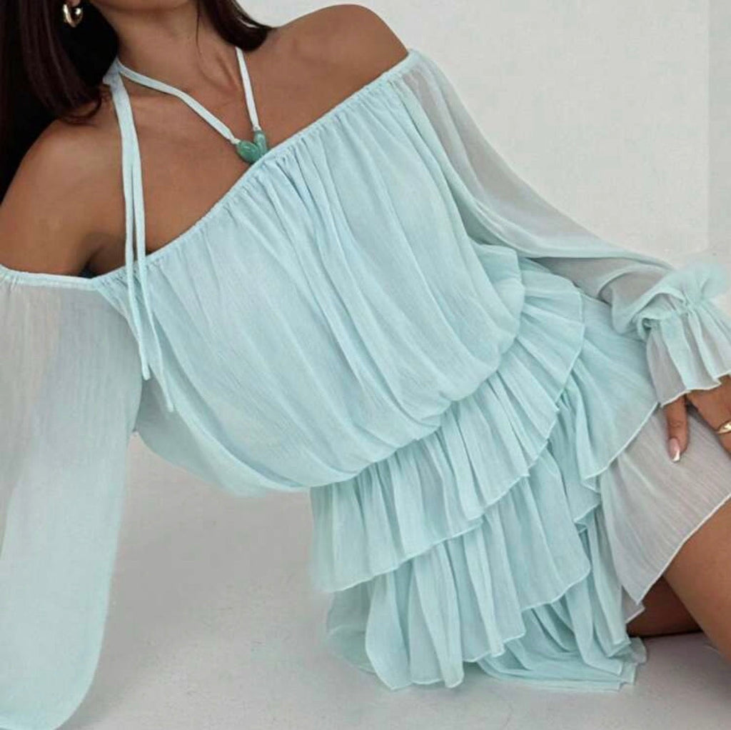 Vestido mini azul cielo - vista trasera