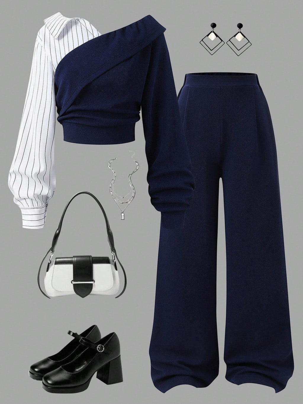 Blusa crop bicolor rayas blancas y azul marino - vista frontal