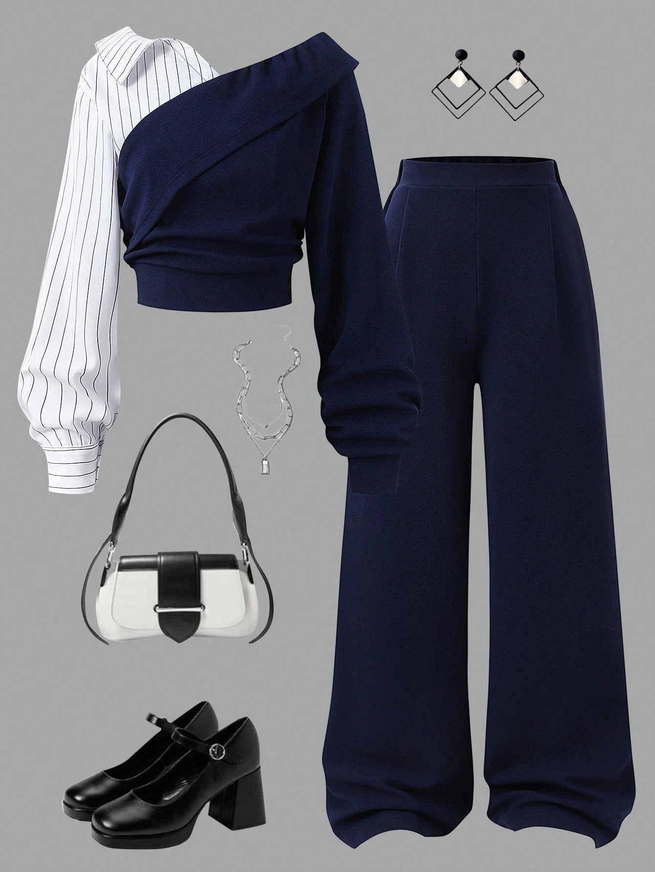 Blusa crop bicolor rayas blancas y azul marino - vista frontal