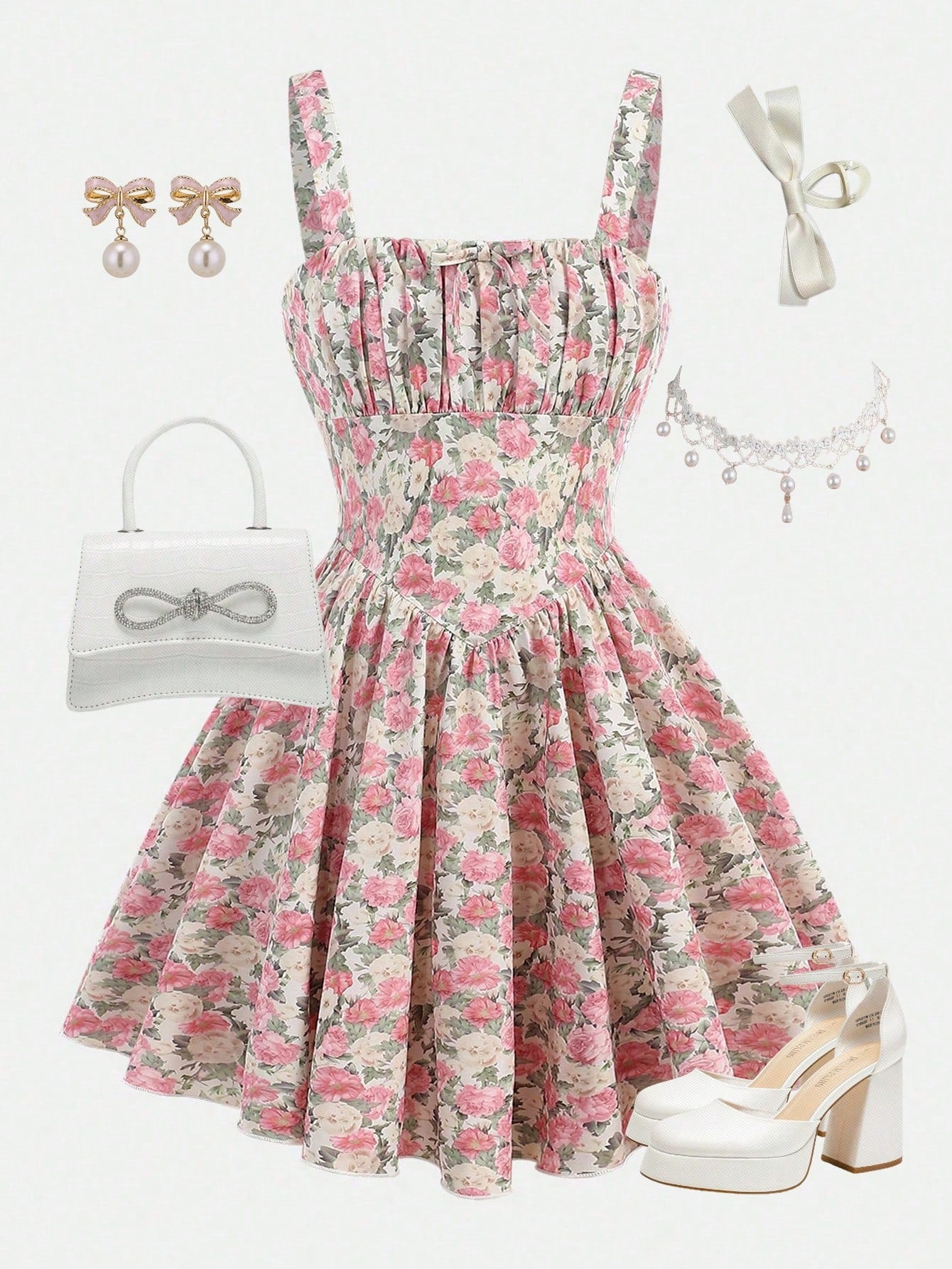 Girlism Vestido Floral Rosa con Busto Fruncido - Dulce y Coquette