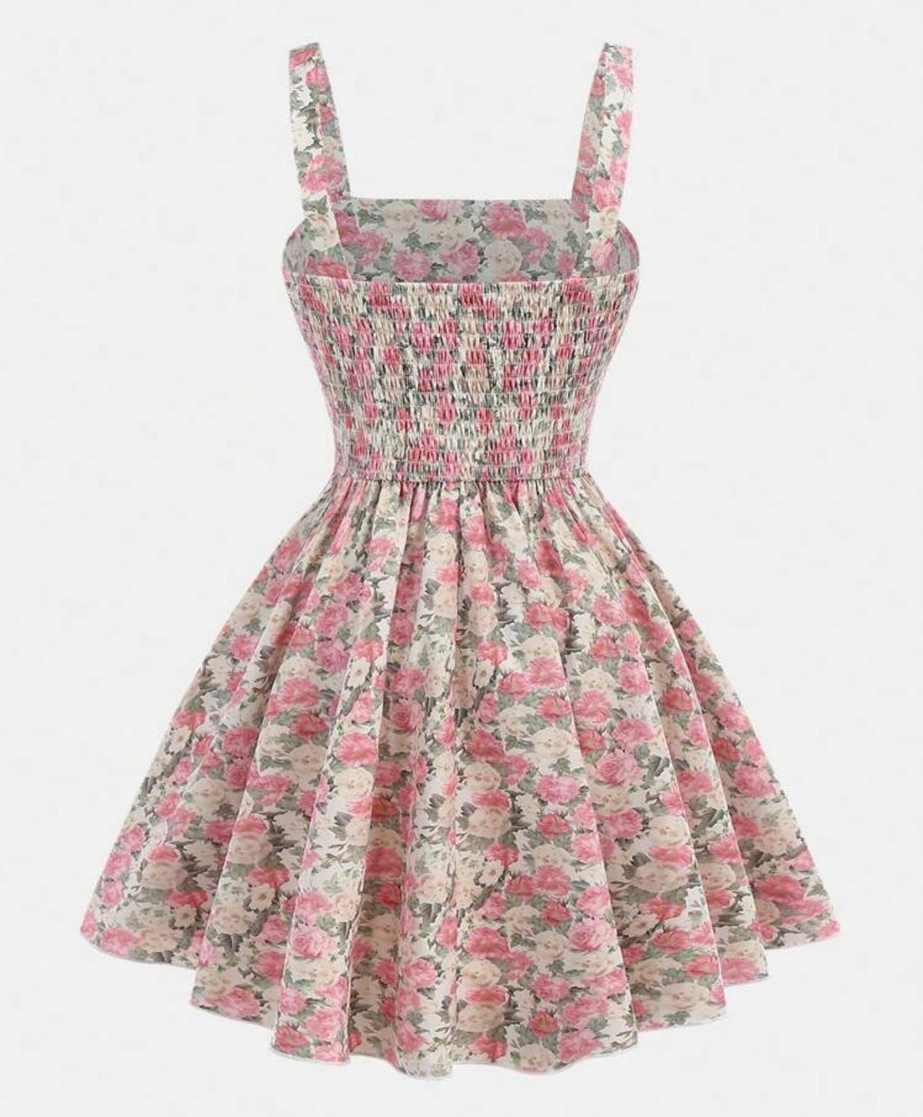 Girlism Vestido Floral Rosa con Busto Fruncido - Dulce y Coquette