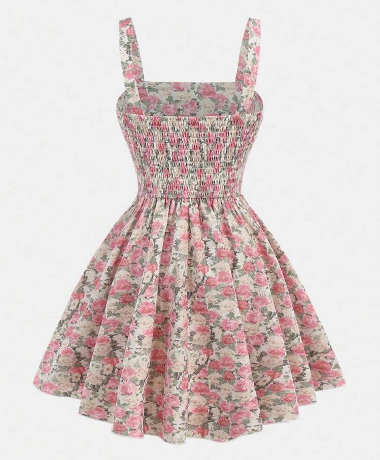 Girlism Vestido Floral Rosa con Busto Fruncido - Dulce y Coquette