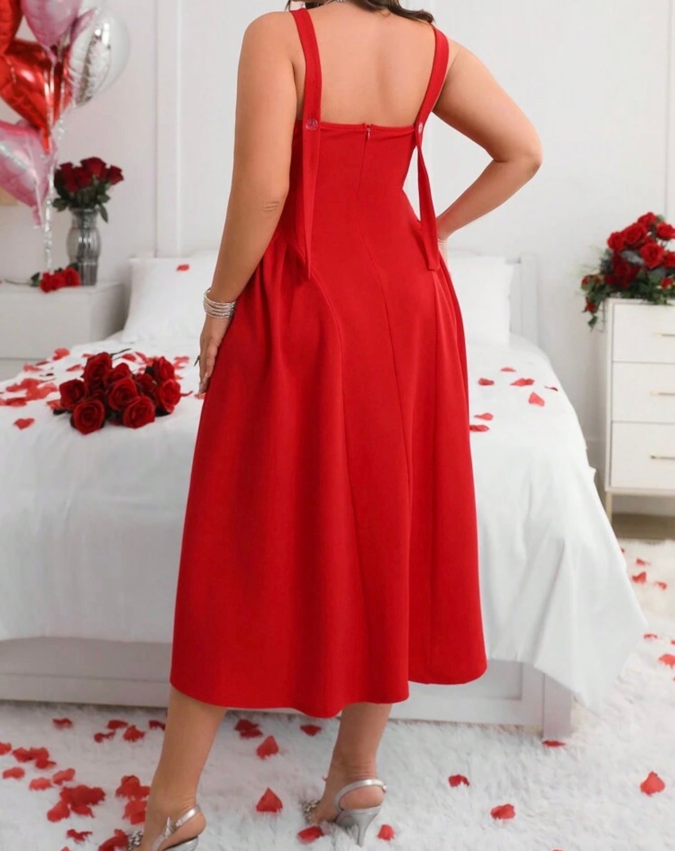Vestido rojo slip sin mangas talla grande - vista frontal